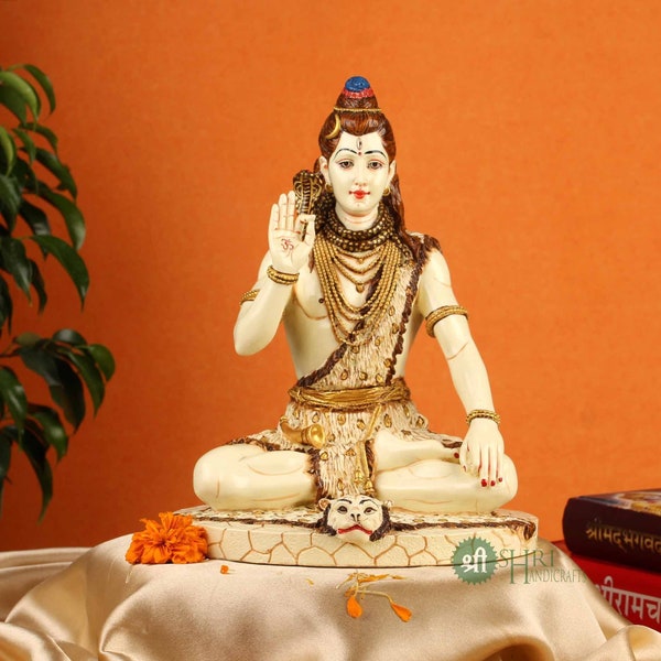 Estatua de Shiva de 25 cm hecha a mano, ídolo del Señor Shiva, estatua de Mahadev, Trishul, dios hindú Shiva sentado sobre un tigre, meditando, decoración de sala de yoga Shiva.