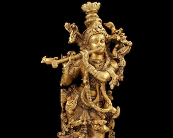 Brass Krishna Statue Hare Krishna Statue God of Lover Anniversary Gift Temple Home Pooja Decor Gift for Him Brass Krishna Sculpture