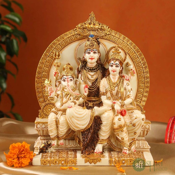 Lord Shiva Parivar Moorti Dios Indio Figura Mahadev Hindu Idol Lord Shiva Temple, Parvati Lord Ganesha Shiva Idol Diosa Pintada a Mano
