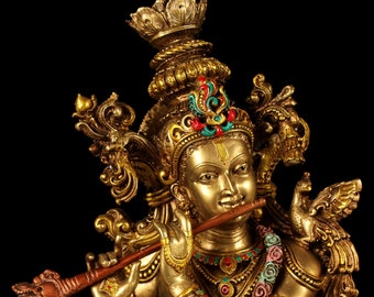 Krishna Statue 75 CM Hare Krishna Statue, God of Love Anniversary Gift, Home Temple Pooja Decor, Krishna Gift for Him Handmade Copper God