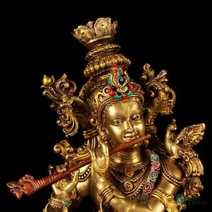 Krishna Statue 75 CM Hare Krishna Statue, God of Love Anniversary Gift, Home Temple Pooja Decor, Krishna Gift for Him Handmade Copper God