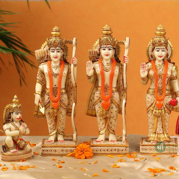 Ram Darbar Statue, 25cm handbemalt Ramdarbar Idol, Lord Rama, Lord Hanuman, Lord Lakshman, Sita Mata, Ram Ji Familienstatue Temple Pooja