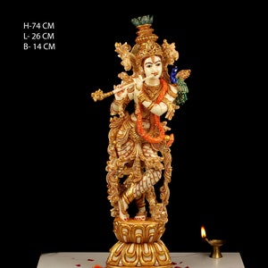 Krishna Statue Gift for Him Big Krishna Sculpture Hindu God Hand Painted Cultured Marble God of Love Gopal Statue Lord Krishna Idol Diety
