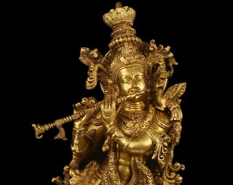Brass Krishna Statue 75 cm, Big Brass Krishna Statue, God of Love Home Decor, Anniversary Gift, Home Temple Pooja Decor Gift for Him