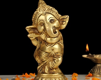 Estátua de Ganesha de latão pequena escultura de Ganesh de latão para presente decoração de altar de templo doméstico elefante hindu deus e presente de boa sorte para novos começos