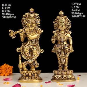 Brass Radha Krishna Statue, God of Lovers, Anniversary Gift, Brass Radha krishna Sculpture, Gift for Couple, Brass Krishna Moorti for Temple