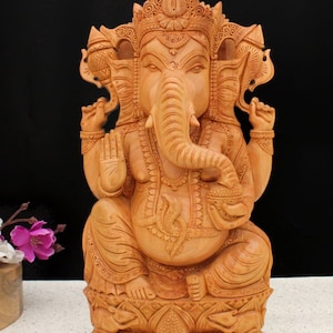 Handmade Lord Ganesha wooden sculpture, Home decor, Temple Decor, good luck sculpture, Hindu elephant god, Hindi god figure,Ganesh for Altar