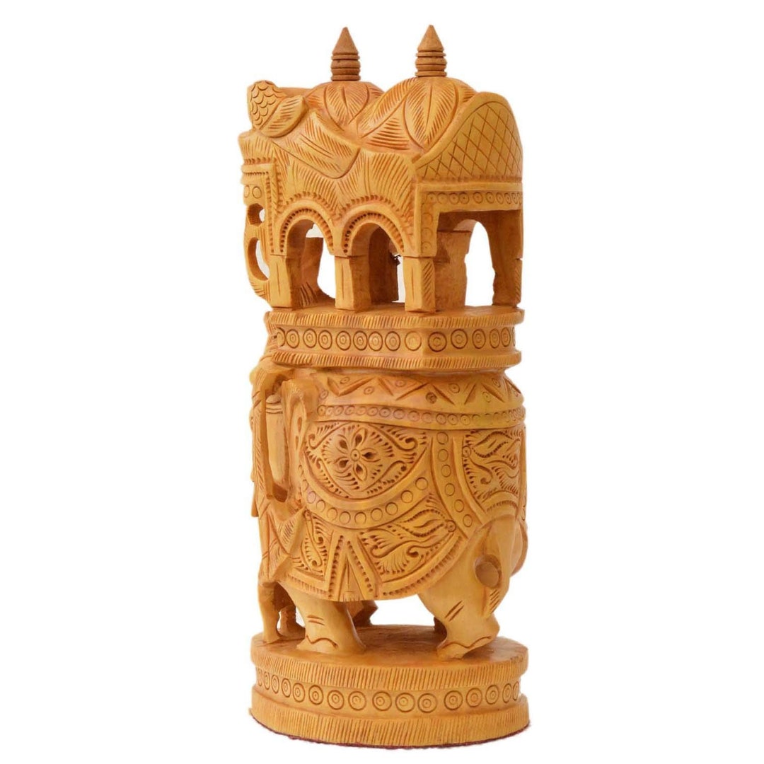 Hand Carved Wooden Elephant Figurine: Vintage Indian Art, 8.5" - Etsy