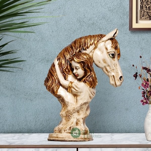 14&quot; Handmade Horse Lover Statue Stone Finish Animal Figurines Gifts Antique Design for Home Decoration, Living Room Bedroom