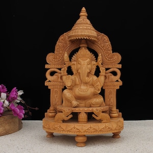 Lord Ganesha Wood God Idol Statue 12&quot; Sculpture Home Temple Decor Gifts Hindu idil deity religious spiritual meditation yoga figurine gifts