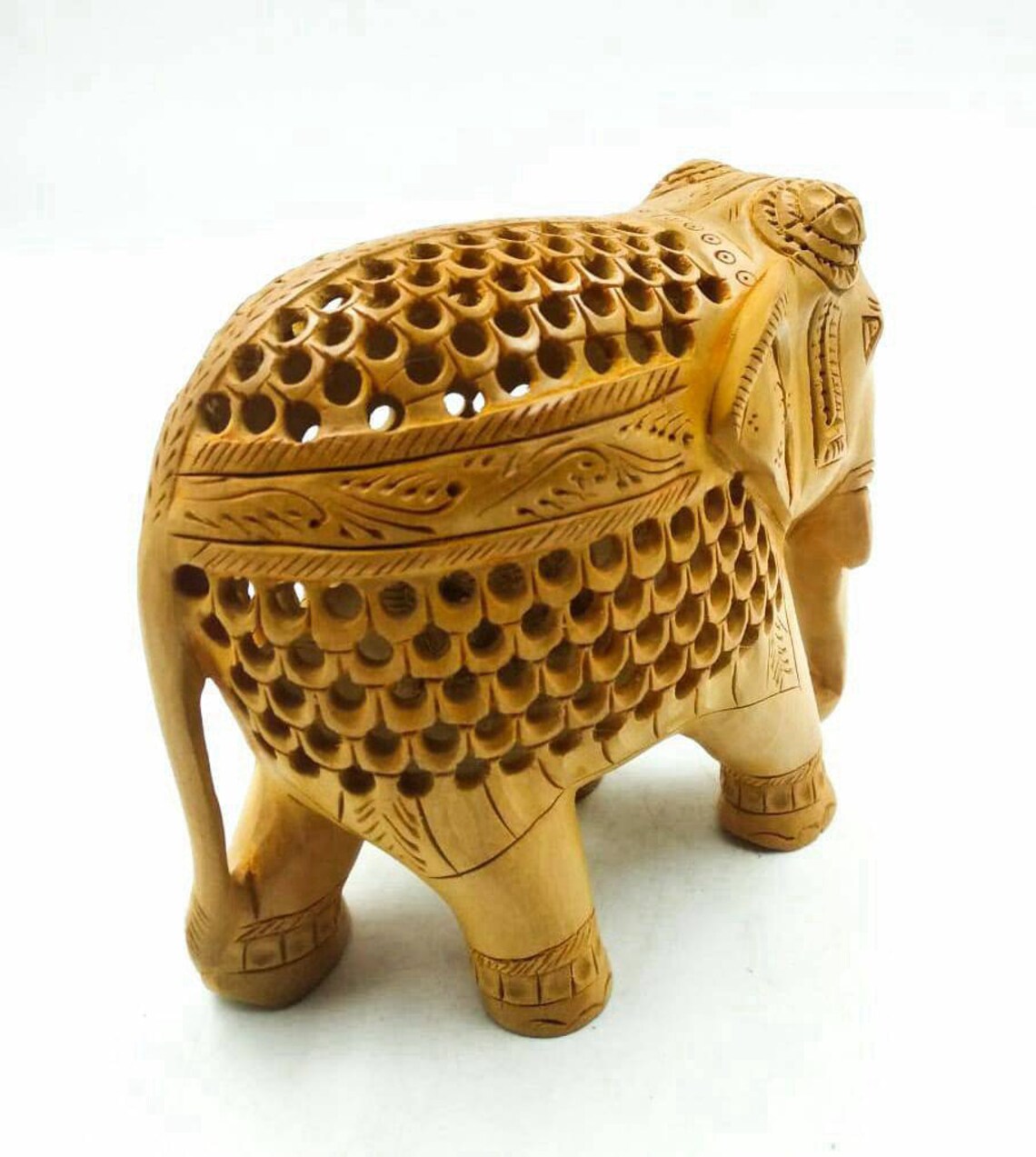 Handmade Wooden Carved Elephant Statue Vintage Sculpture 5"l Home ...