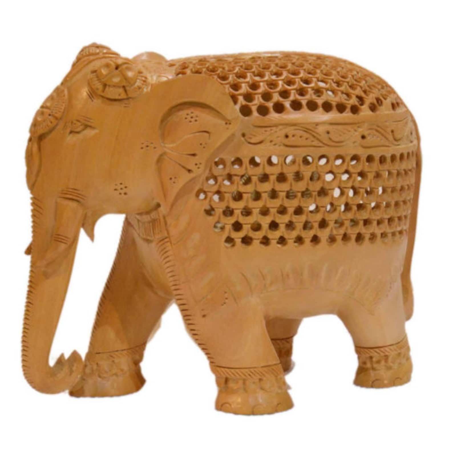 Wooden Elephant Figurine Statue Handmade Carved Figurine Etsy
