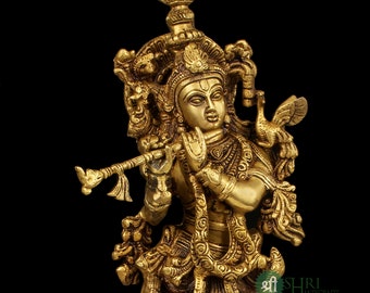 Brass Krishna Statue Hare Krishna Statue God of Lover Anniversary Gift Temple Home Pooja Decor Gift for Him Home Entrance Decor
