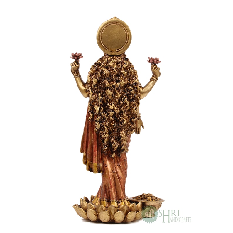 Vishnu Lakshmi Idol Standing Copper Finish Marble Dust Lord Vishnu Goddess Laxmi Sculpture for Home Temple Decor Laxmi Narayana Figurine image 9