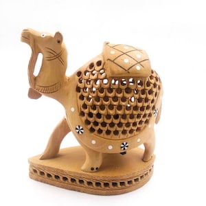 Wooden Camel Statue Hand Carved Sculpture Undercut Handmade Art 6&quot; Inch Tall Home Decor Feng Shui