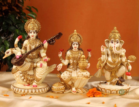 Ganesh Lakshmi Saraswati Statue Resin Statue Diwali Gift Hand Painted Cultured Marble Laxmi Ganesh Saraswati Statue Murtis for Home Decor Etsy