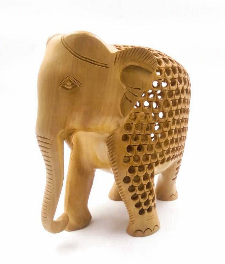 Wooden Elephant Figurine Carved Undercut Statue 6 Tall | Etsy