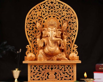 13インチ シンガサンに座るガネーシャ、幸運の贈り物、知恵の神