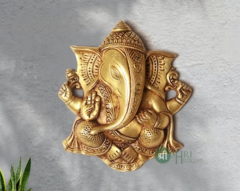 Brass Ganesh for Wall Hanging, Wall Decor Article, Diwali Decorations, Vignaharta Ganapati, Siddhi Vinayak, Ethnic Wall Decor Indian