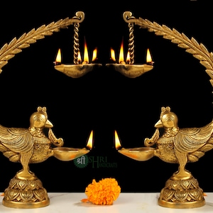 Brass Annam Bird Diya for Home Temple, Brass Oil Lamp Stand, Brass Decorative Diyas Handcrafted Deepak for Home Decor Traditional Diyas
