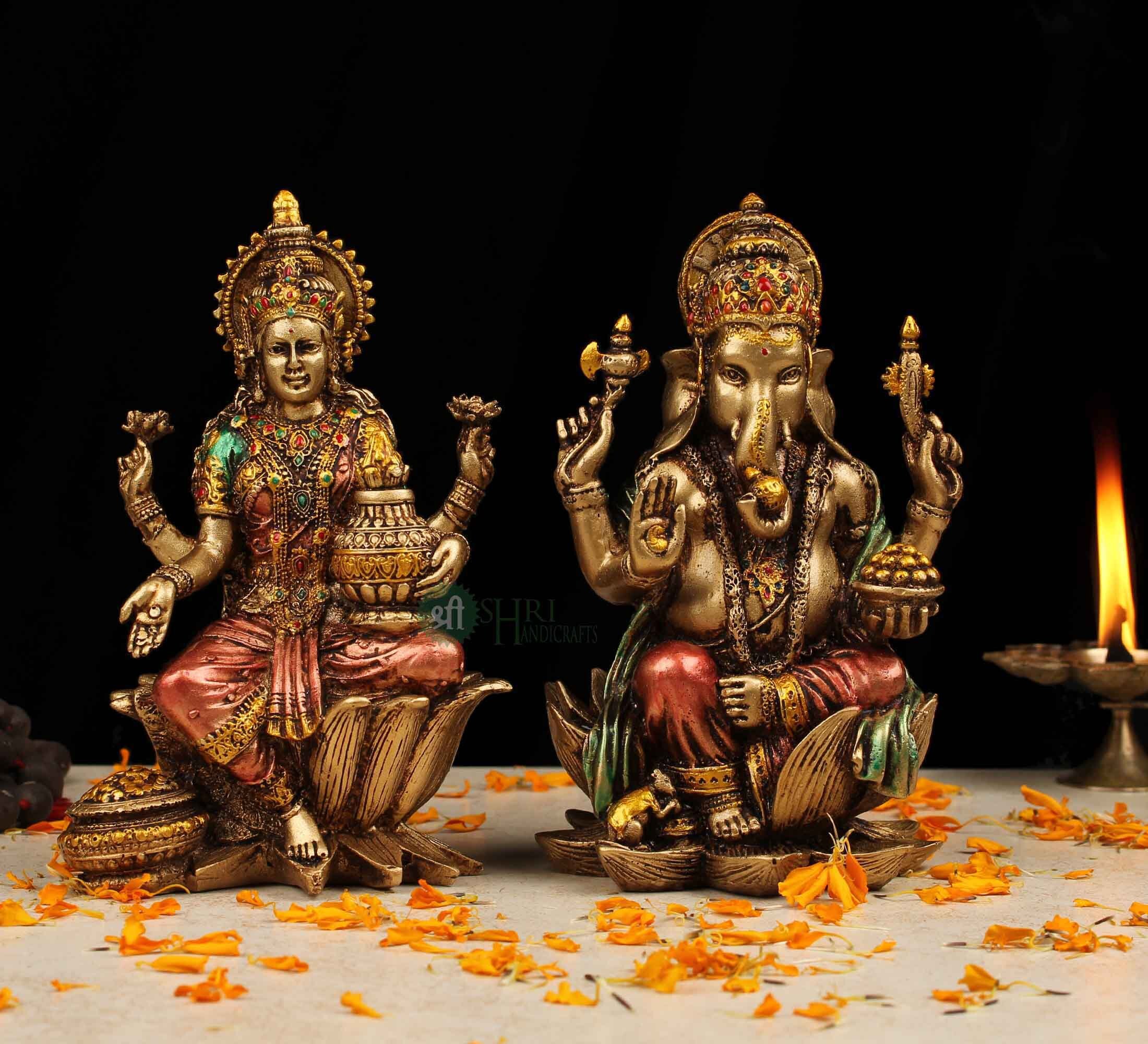 Lakshmi Ganesha Statue Resin Ganesha Laxmi Statue Diwali Etsy