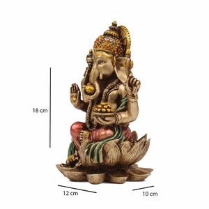 Ganesha Statue, 18 CM Copper Finish Lord Ganesh Idol on Louts, Ganapati,Vinayak. Elephant Headed Hindu God of good luck & new beginnings. image 8