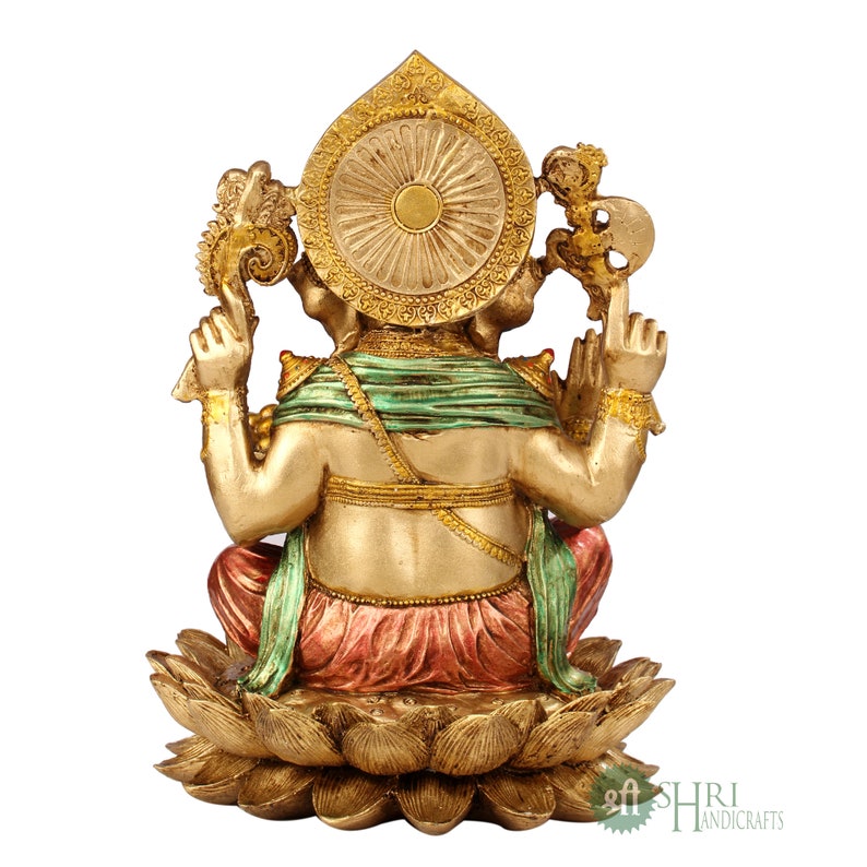 Ganesha Statue 30cm, Hand Painted Lord Ganesha Idol on Lotus, Ganapati, Vinayaka, Hindu Elephant God, Good Luck Gift for New Beginnings image 8