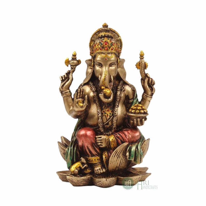 Ganesha Statue, 18 CM Copper Finish Lord Ganesh Idol on Louts, Ganapati,Vinayak. Elephant Headed Hindu God of good luck & new beginnings. image 4