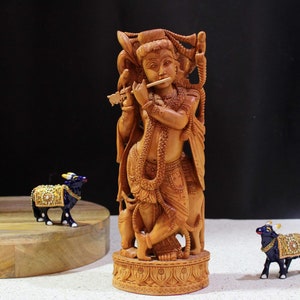 Krishna Statue with Cow Kamdhenu Cow Statue Krishna with Basuri Good Luck Holy Cow Balagopala Cow Krishna Statue God of Love Gift Statues