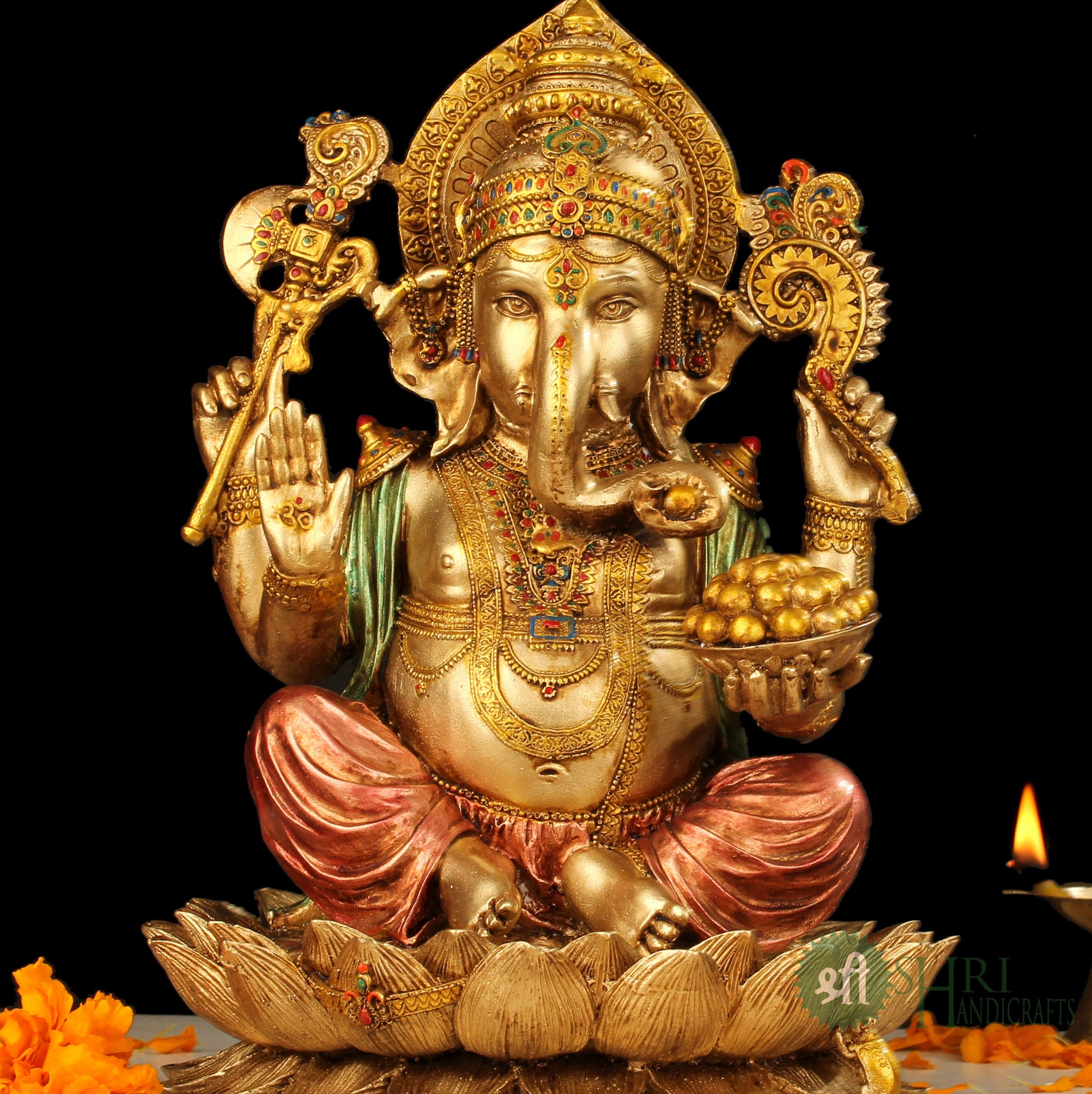 Ganesha Statue 30 CM Hand Painted Lord Ganesha Idol on Lotus - Etsy Ganesha Statue 30 CM Hand Painted Lord Ganesha Idol on Lotus - Etsy