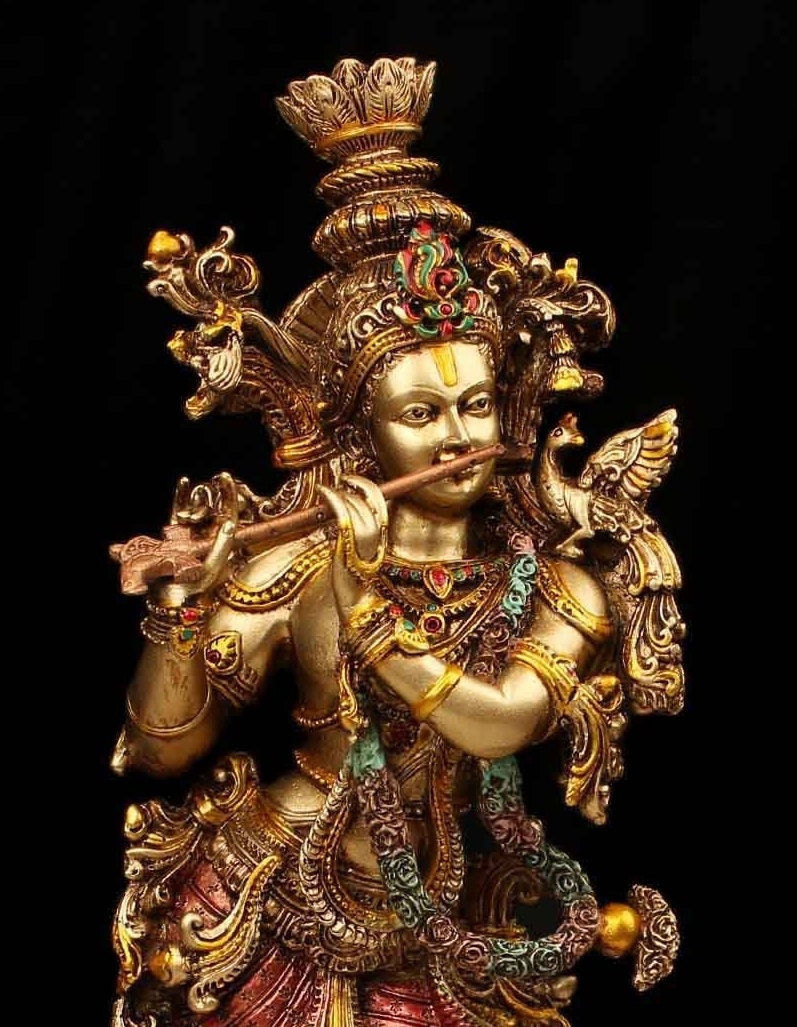 Krishna Statue Hare Krishna Statue God of Lover Anniversary Gift Temple Home Pooja Decor Gift for Him Handmade Copper Finish Krishna