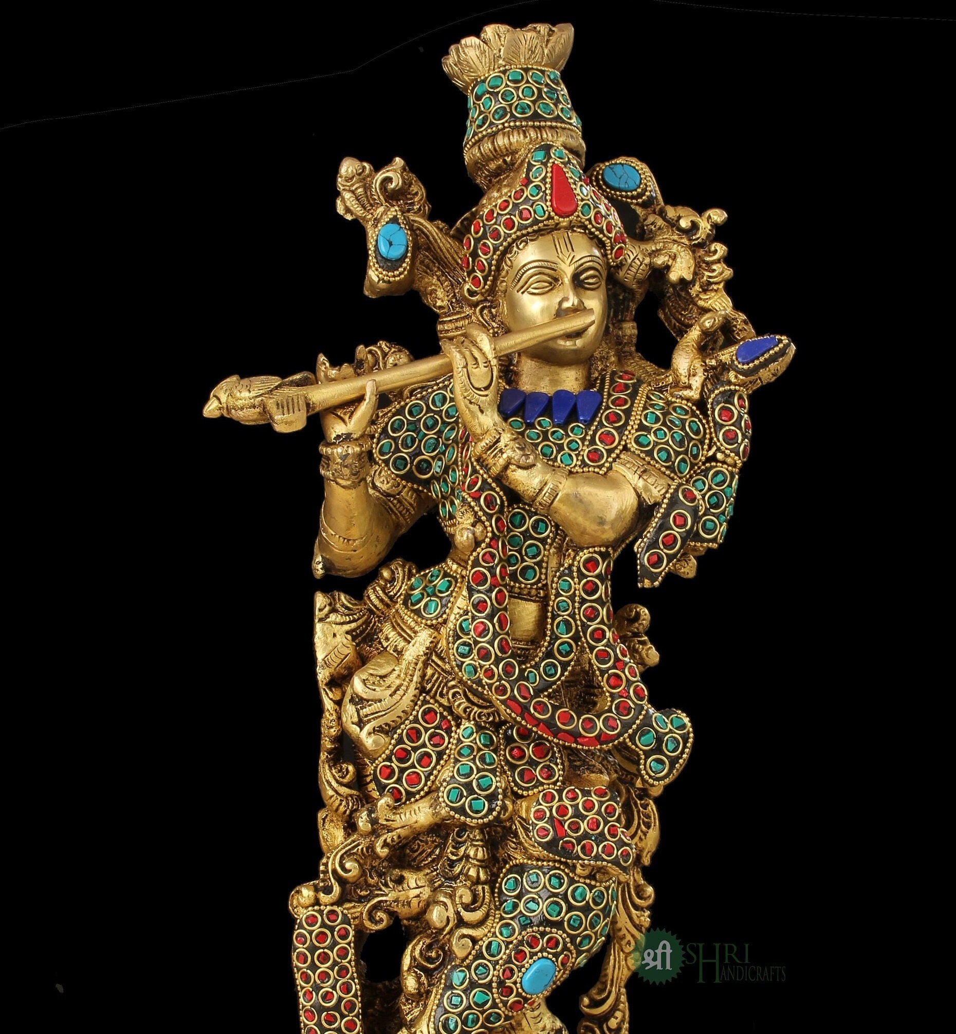 真鍮製クリシュナ像 ハレクリシュナ像 恋人の神 記念日ギフト 寺院