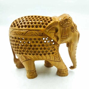 Handmade Wooden Carved Elephant Statue Vintage Sculpture 5"l Home ...