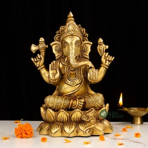 Lord Ganesha, Brass Ganesha Statue, Hindu Elephant God, Good Luck God, Vinayaka Statue, Diwali Gift, Gajanand, Lambodara, Ganesh for Altar