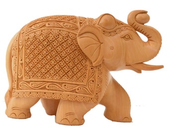 Hand Carved Wooden Elephant Figurine - Indian Sculpture, Home Decor