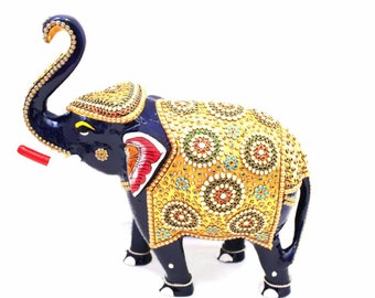 幸運の象の金属像 石の絵画アート 動物のフィギュア 家の装飾用ギフト
