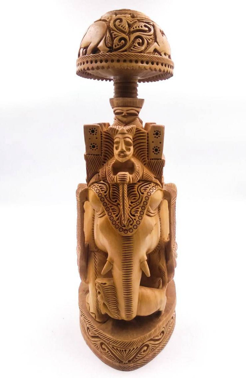 Handmade 8" Wooden Carved Elephant Statue Antique Sculpture Beautiful ...