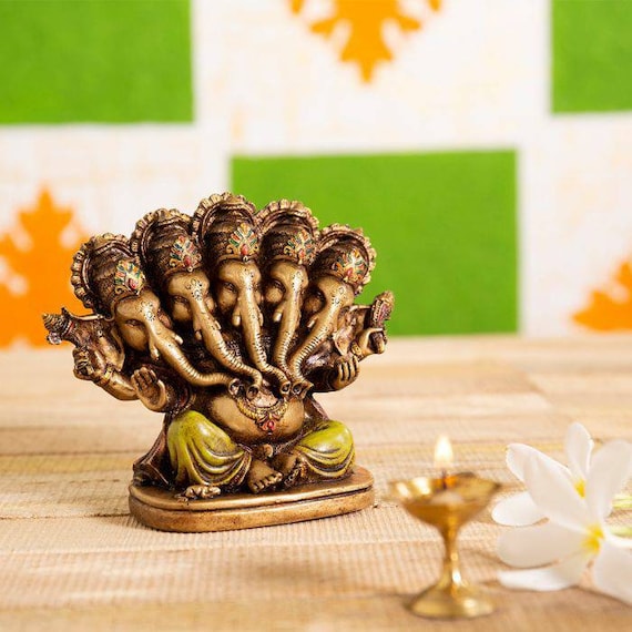 ガネーシャ神像 パンチムキ彫刻 置物 インドの神 ヒンズー教 宗教的 精神的 瞑想 ヨガ 置物 幸運の贈り物 象の神 イド - 日本