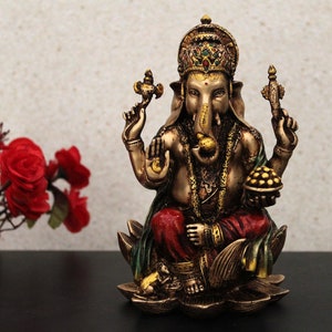 Ganesha Statue, 18 CM Copper Finish Lord Ganesh Idol on Louts, Ganapati,Vinayak. Elephant Headed Hindu God of good luck & new beginnings. image 7