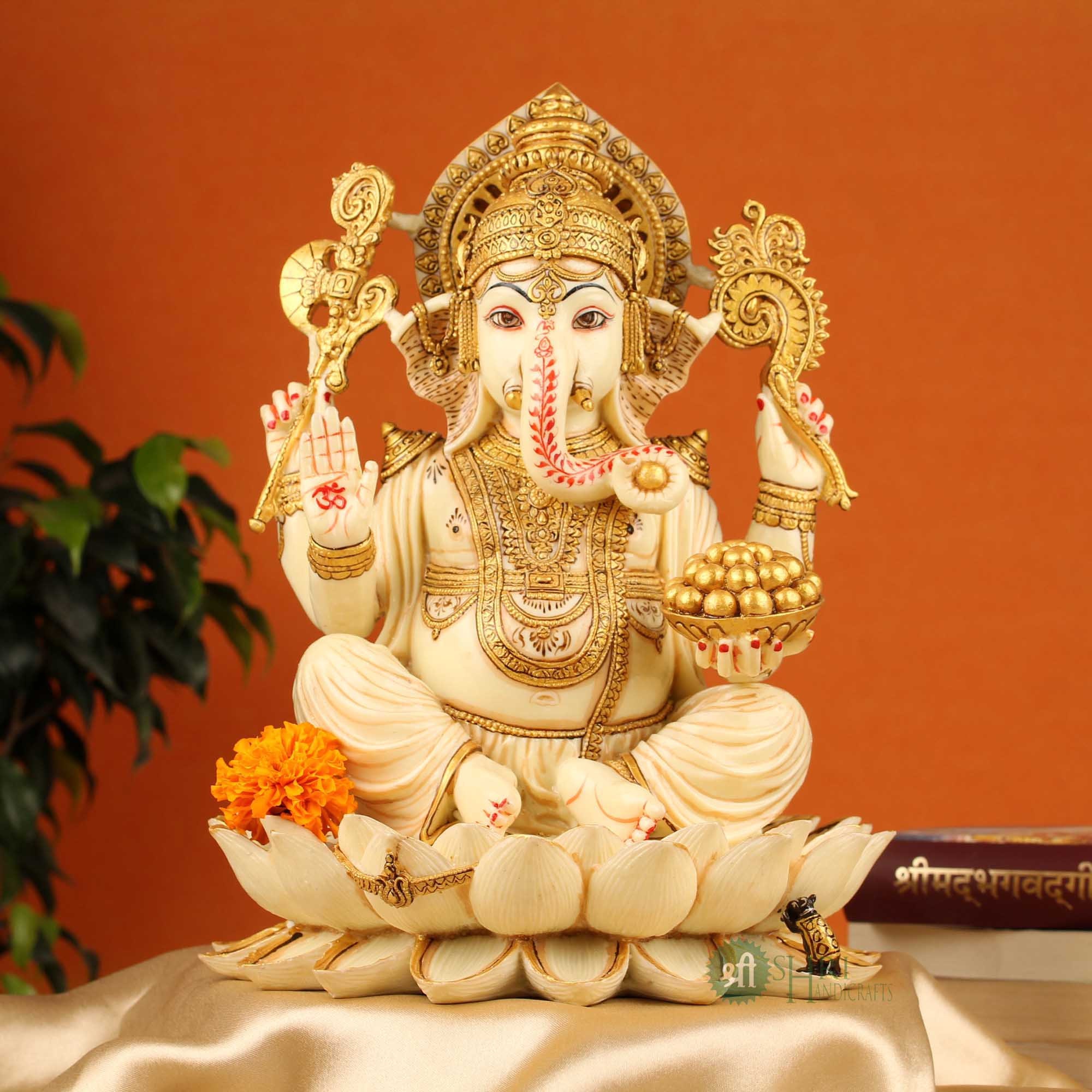Ganesha Statue 30 CM Hand Painted Lord Ganesha Idol on Lotus Etsy