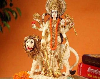 Durga Maa Statue, Amba Idol Shaila Putri Kali Sculpture, Durga with Lion Parvati Figurines, Gift for Mothers Day, Women Strength, Home Decor