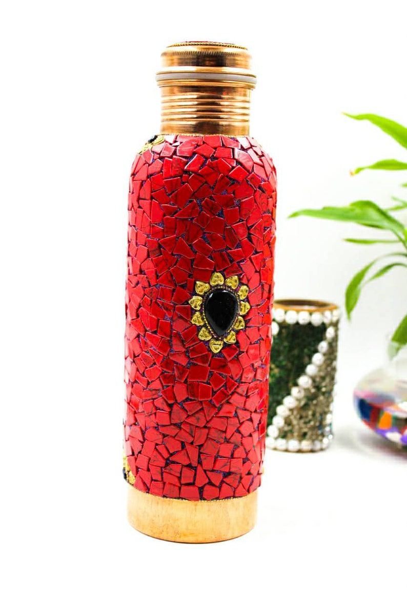 Pure Copper Bottle With 2 Copper Glasses Tumbler Stone Art Etsy