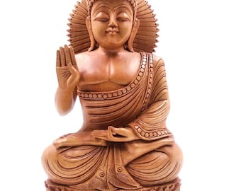 Wooden Buddha Statue Idol Meditating Sculpture Handmade Art 8"  Tall Home Decor Feng Free Shipping yoga sculpture yoga gift buddha statue