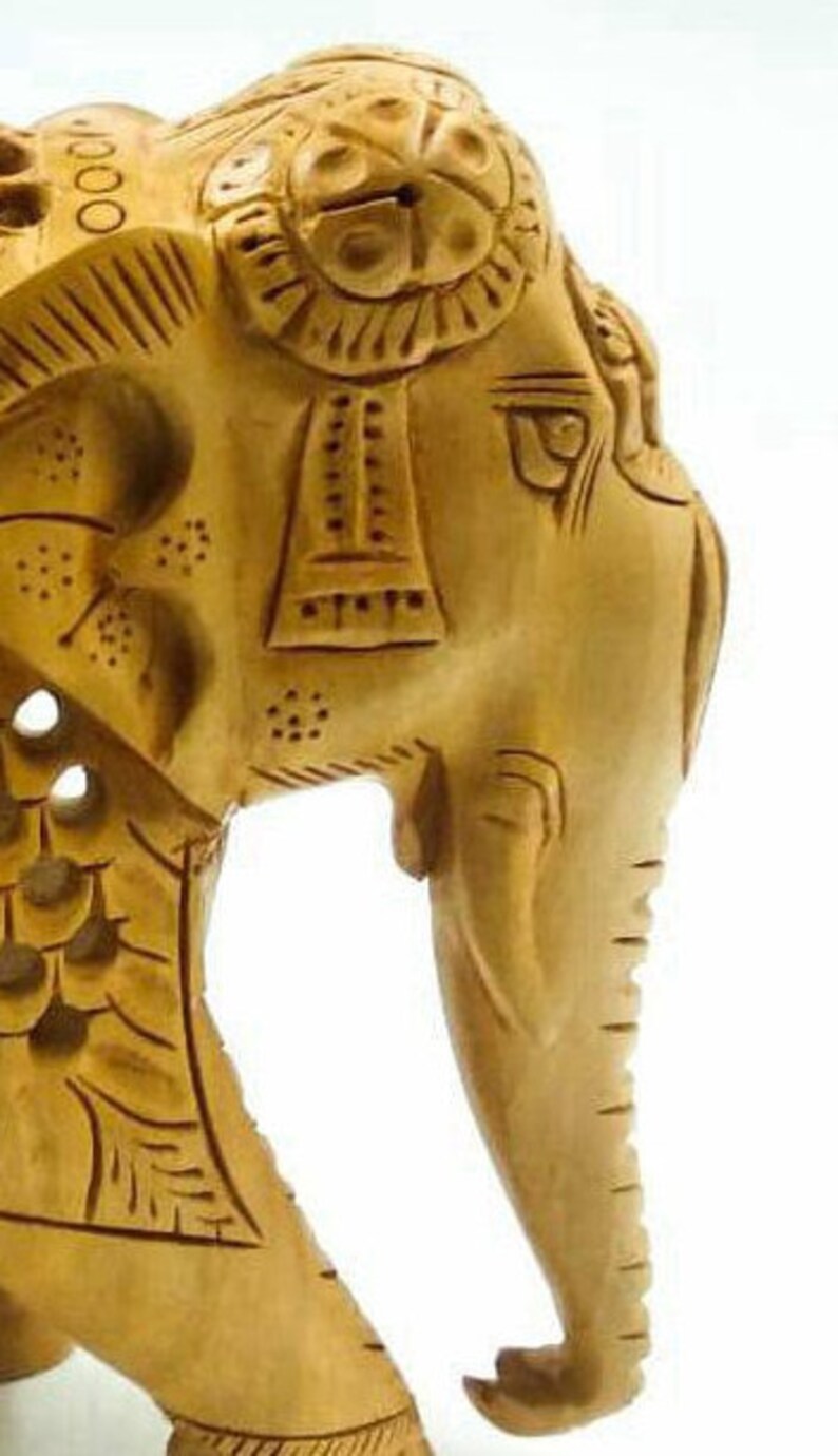 Handmade Wooden Carved Elephant Statue Vintage Sculpture 5"l Home ...
