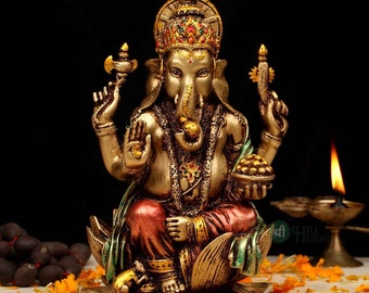 Mantra Gold Coatings Pagadi Ganesha Ethnic Collection Beautiful Idol for Home Decor Mantra Gold Coatings Pagadi Ganesha Ethnic Collection Beautiful Idol for Home Decor