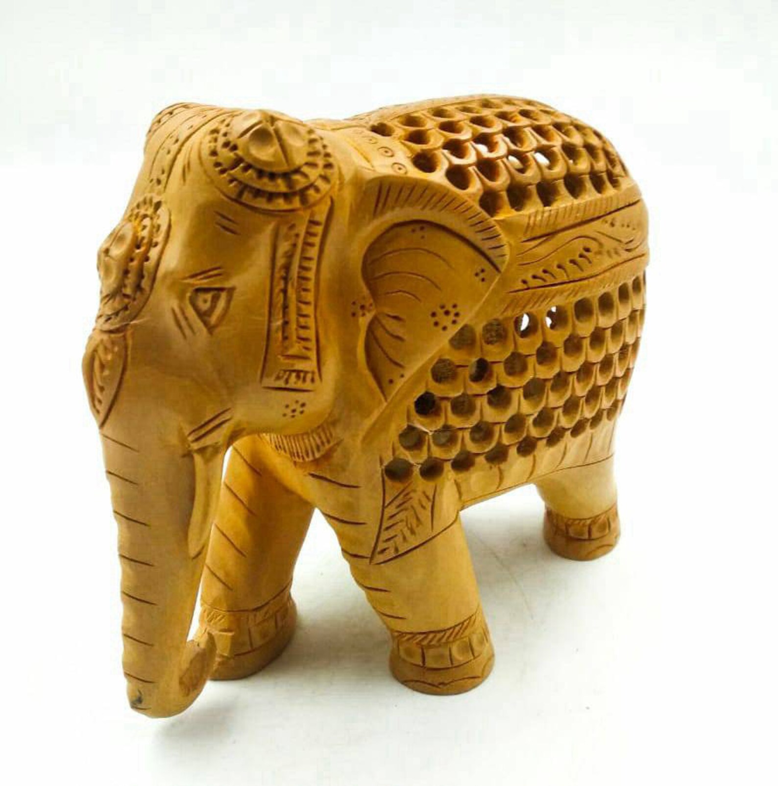 Handmade Wooden Carved Elephant Statue Vintage Sculpture 5"l Home ...