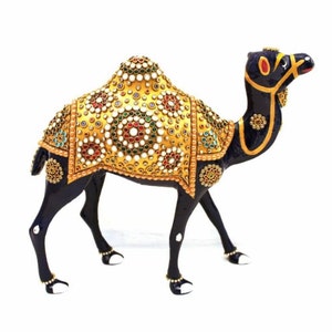 Handcrafted Metal Camel Sculpture Meenakai Embossed Painting Statue 8&quot; Tall Home Decor Wedding Occasions Gift