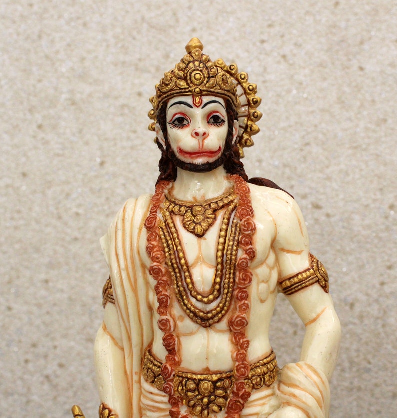 Hanuman Statue 10 Inch Resin Marble Dust Hand Painted Standing Etsy