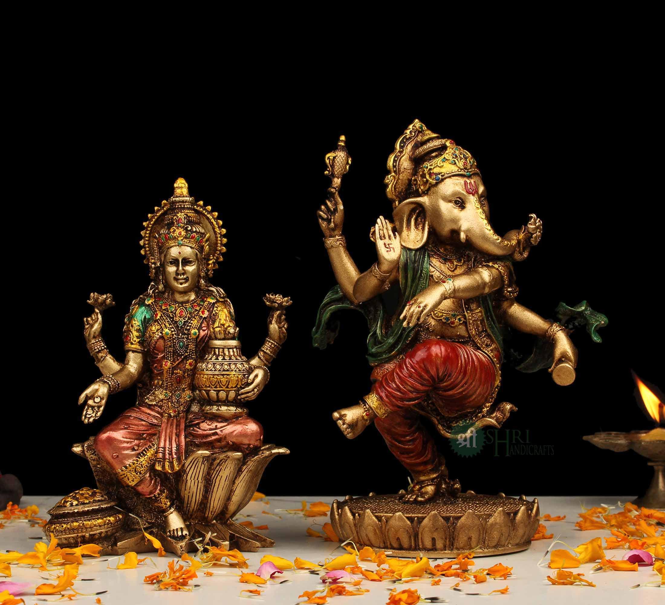 Ganesha Laxmi Statue Resin Dancing Ganesh Laxmi Statue Ganesha Etsy