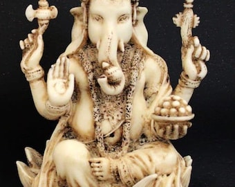 6.5'' Lord Ganesha Sitting on Lotus# Resin Statue# Hindu Elephant God# Temple God# Ganesha Figurines# Good Luck God# Valentine's Day Gift